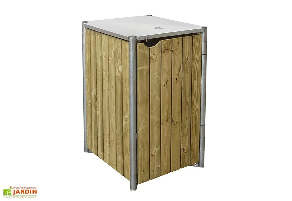 Cache-poubelle simple en acier et bois de pin traité 69 x 80 x 115 cm