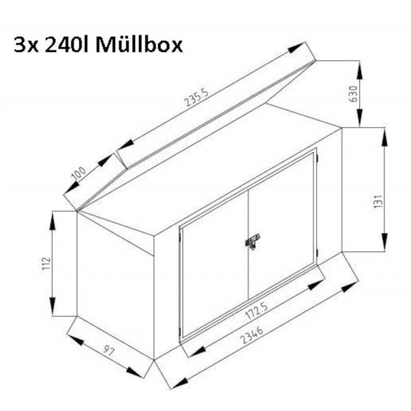 Cache-poubelle triple 235x100x131cm en acier pour conteneurs 240L – Westmann