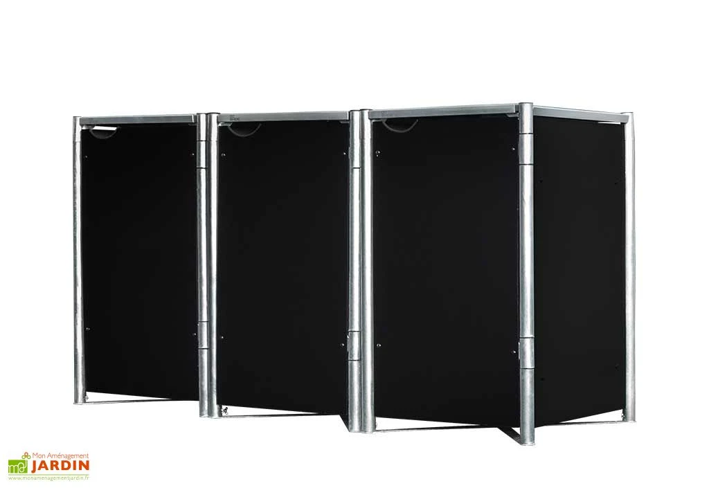 Cache-poubelle triple en acier et composite aluminium 181 x 63 x 115 cm