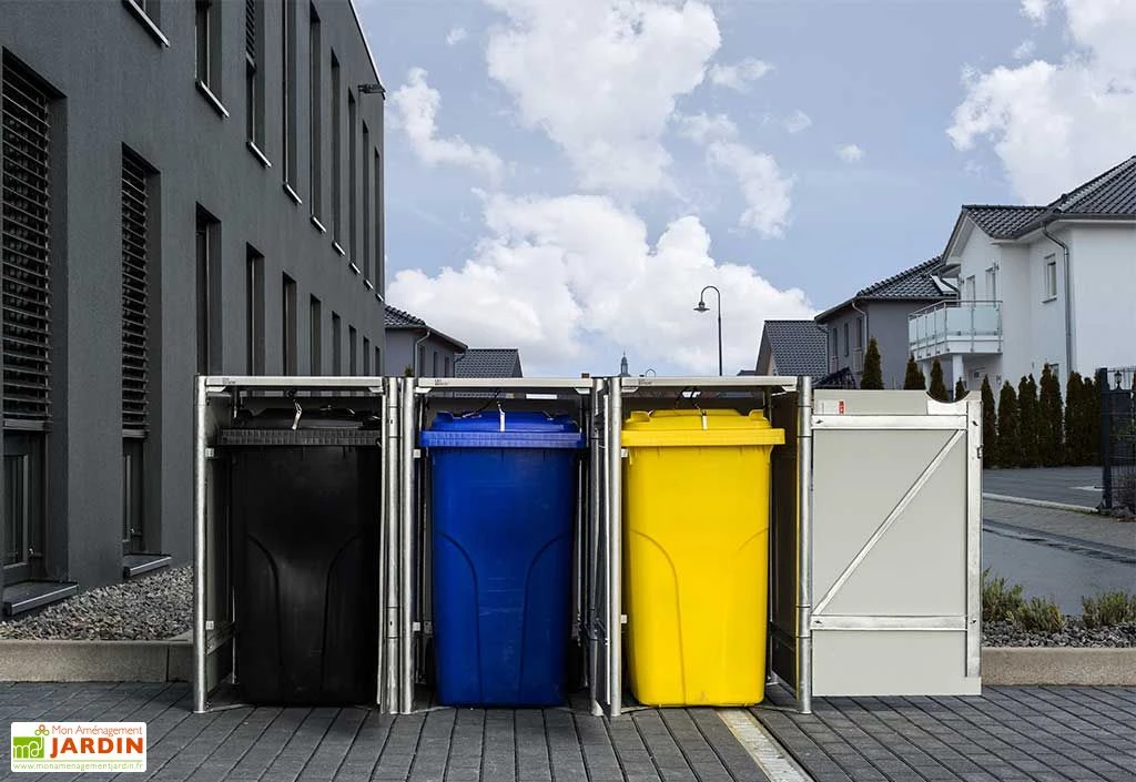 Cache-poubelle triple en acier et composite aluminium 209 x 80 x 115 cm