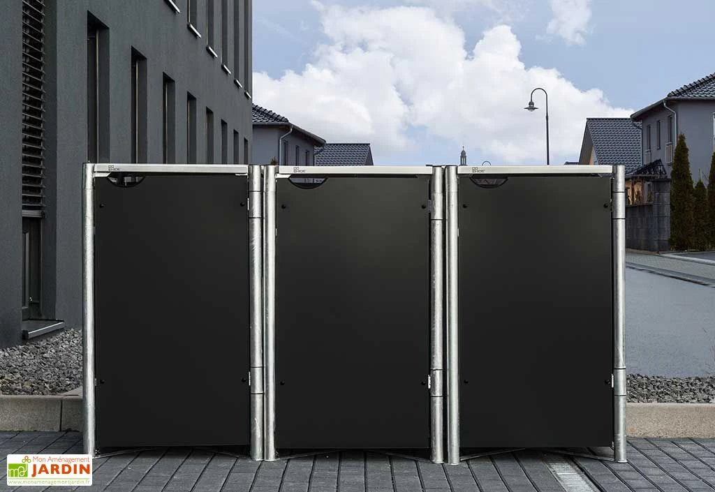 Cache-poubelle triple en acier et composite aluminium 209 x 80 x 115 cm