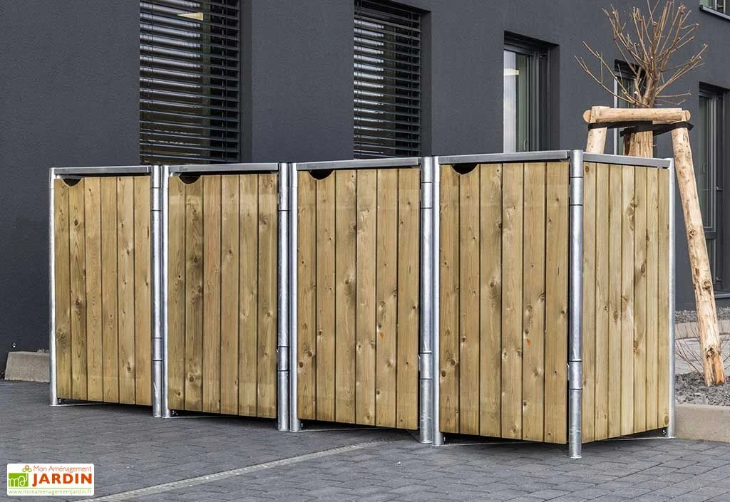 Cache-poubelles en acier et bois de pin traité 241 x 63 x 115 cm