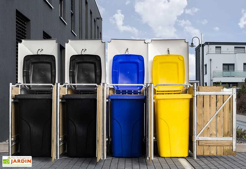 Cache-poubelles en acier et bois de pin traité 241 x 63 x 115 cm