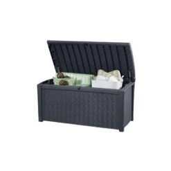 Keter Coffre En Résine Imitation Rotin Tressé Et Bois 400L Anthracite RIO