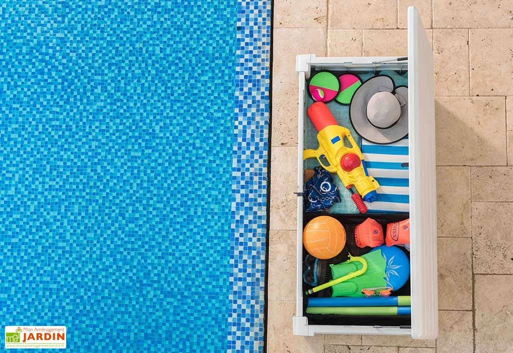 Coffre de Jardin et Piscine Keter Blanc en Résine – Pool Box 455 L