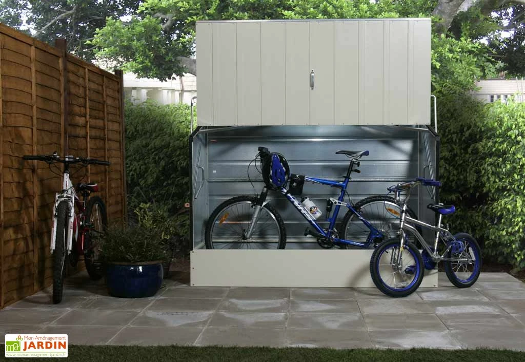 Coffre à vélos en métal crème 196 x 89 x 133 cm