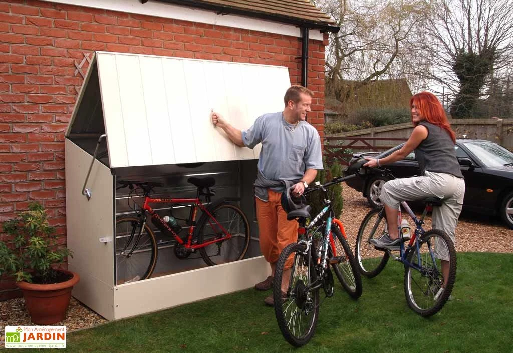 Coffre à vélos en métal crème 196 x 89 x 133 cm