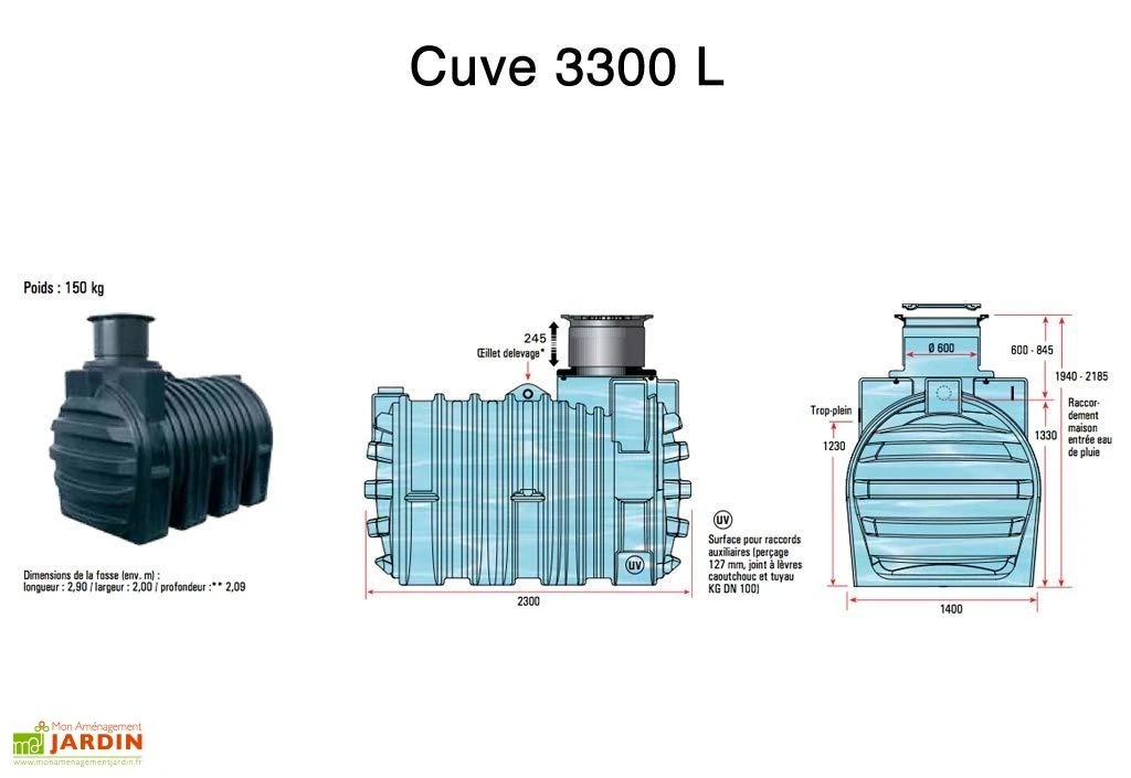 Cuve Rétention d'Eau de Pluie 3300 L