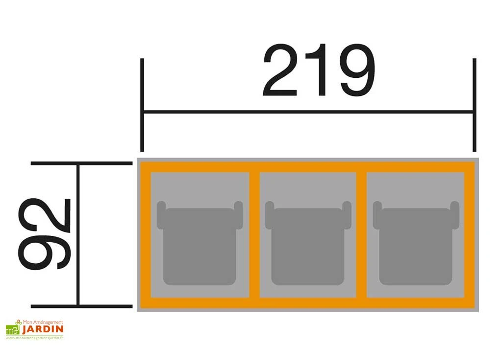 Cache-poubelle en bois de pin traité 92 x 219 x 122 cm (3 poubelles)