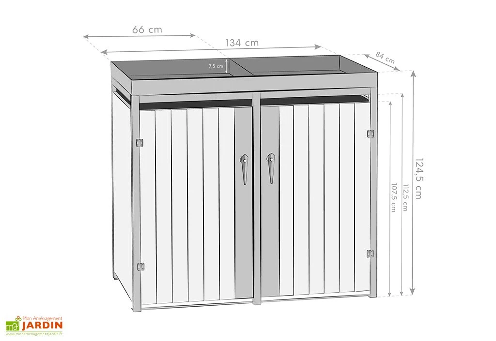 Cache poubelle extérieur double inox imitation bois – 2x 240 litres