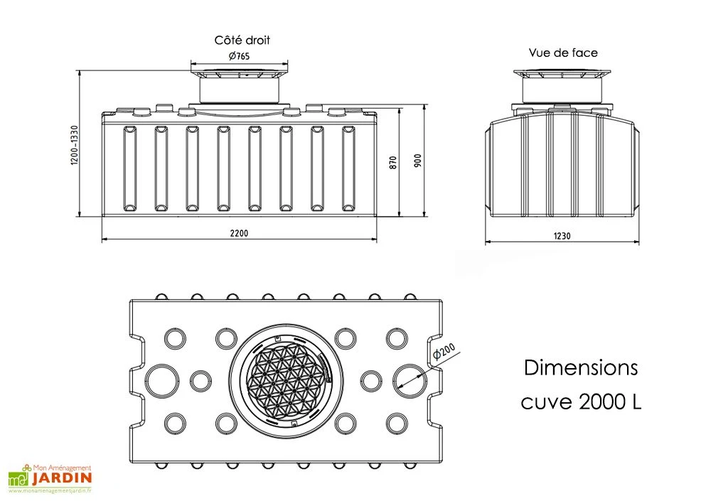 Cuve de récupération d’eau de pluie enterrée – 2000 L plate