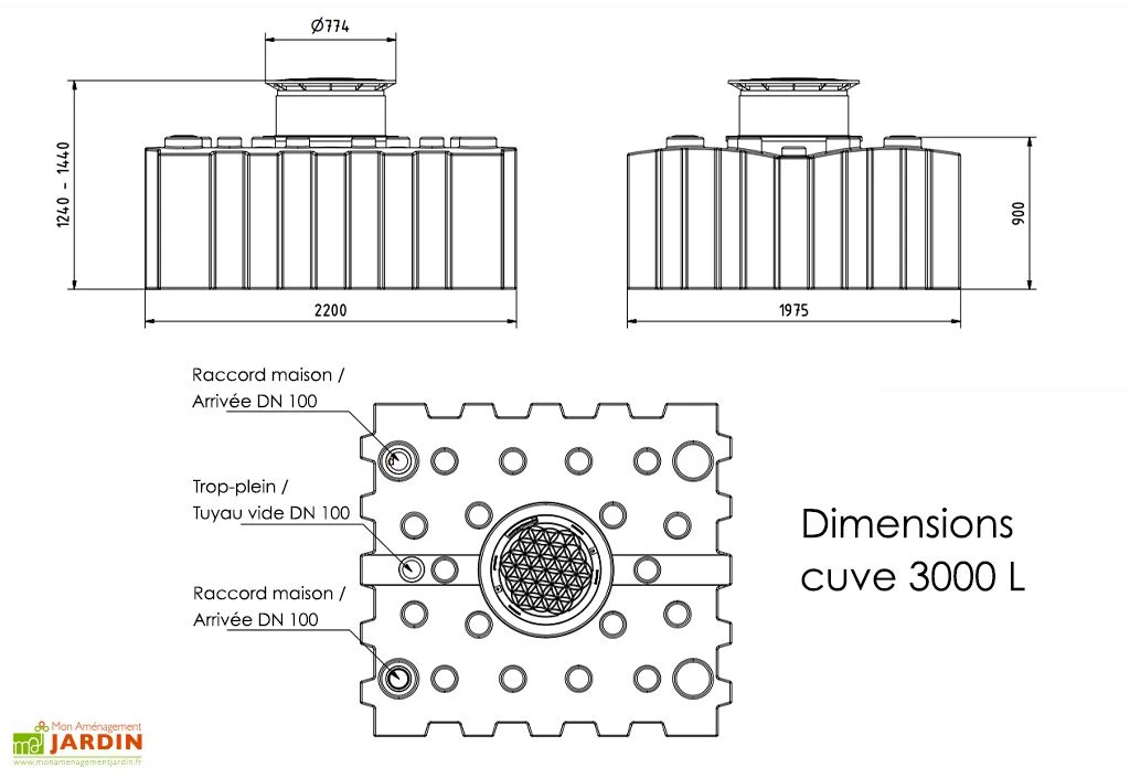 Cuve de récupération d’eau de pluie enterrée – 3000 L plate