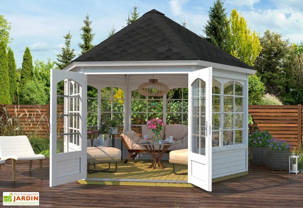 Pavillon de jardin en bois d'épicéa brut Anna – 12,36 m²