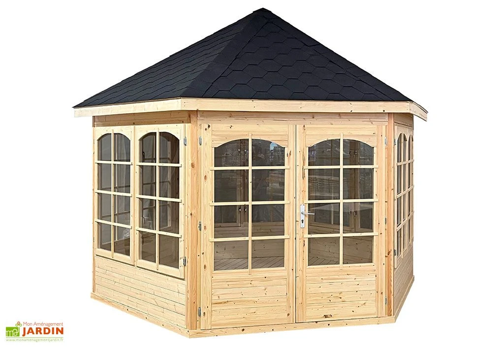 Pavillon de jardin en bois d'épicéa brut Anna – 12,36 m²