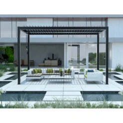 Pergola Bioclimatique Autoportante En Aluminium Anthracite 3x3m - X-METAL