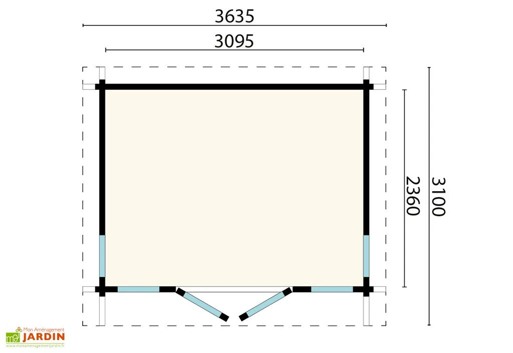 Abri de jardin moderne en bois d’épicéa brut Alex – 11,31 m²
