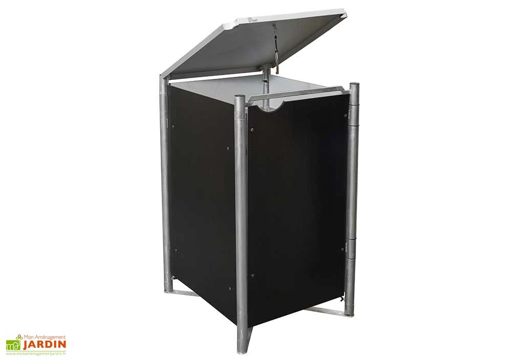 Cache-poubelle simple en acier et composite aluminium 60 x 63 x 115 cm