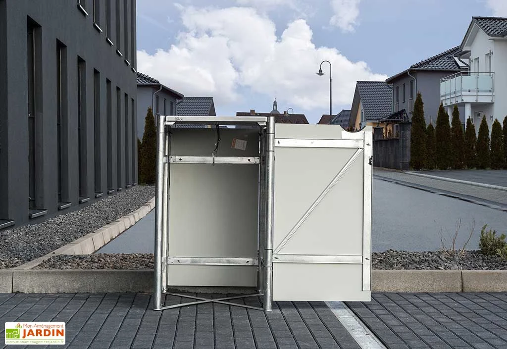 Cache-poubelle simple en acier et composite aluminium 60 x 63 x 115 cm