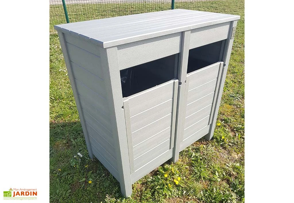 Poubelle de tri sélectif extérieure en composite Polymab recyclé – 2 bacs