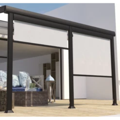 Store Brise-soleil Frontal 2m En Textilène Gris Perle Pour Pergola Adossée Athezza - Couleurs Du Monde