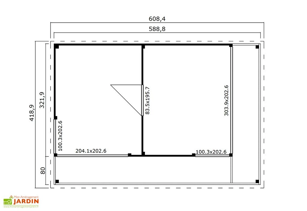 Studio de jardin en bois 23,7 m² ep. 44 mm – Doméo 3 V2 Plus + terrasse