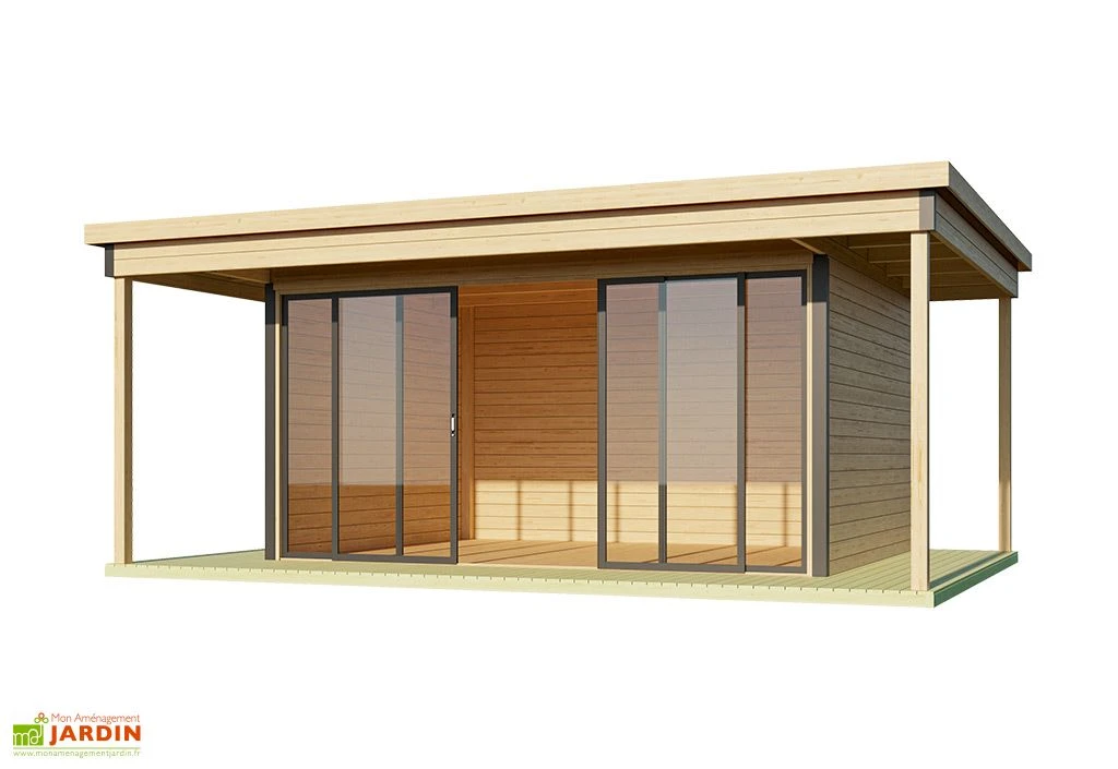Studio de jardin en bois 23,2 m² ep. 44 mm – Doméo 4 V2 Plus + terrasse