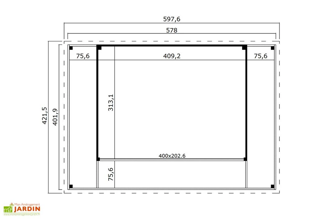Studio de jardin en bois 23,2 m² ep. 44 mm – Doméo 4 V2 Plus + terrasse