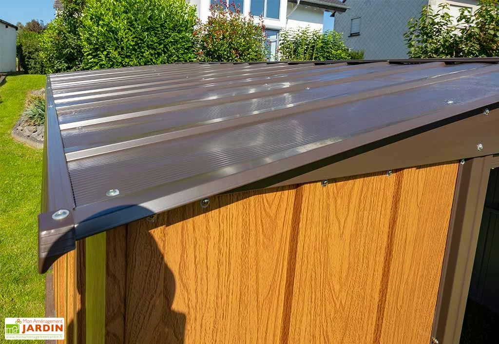 Abri de jardin en acier galvanisé imitation bois Woodlake – 11,5 m²