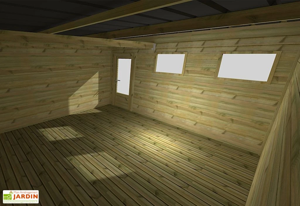 Abri de jardin en bois de pin traité avec auvent et plancher – 32,3 m²